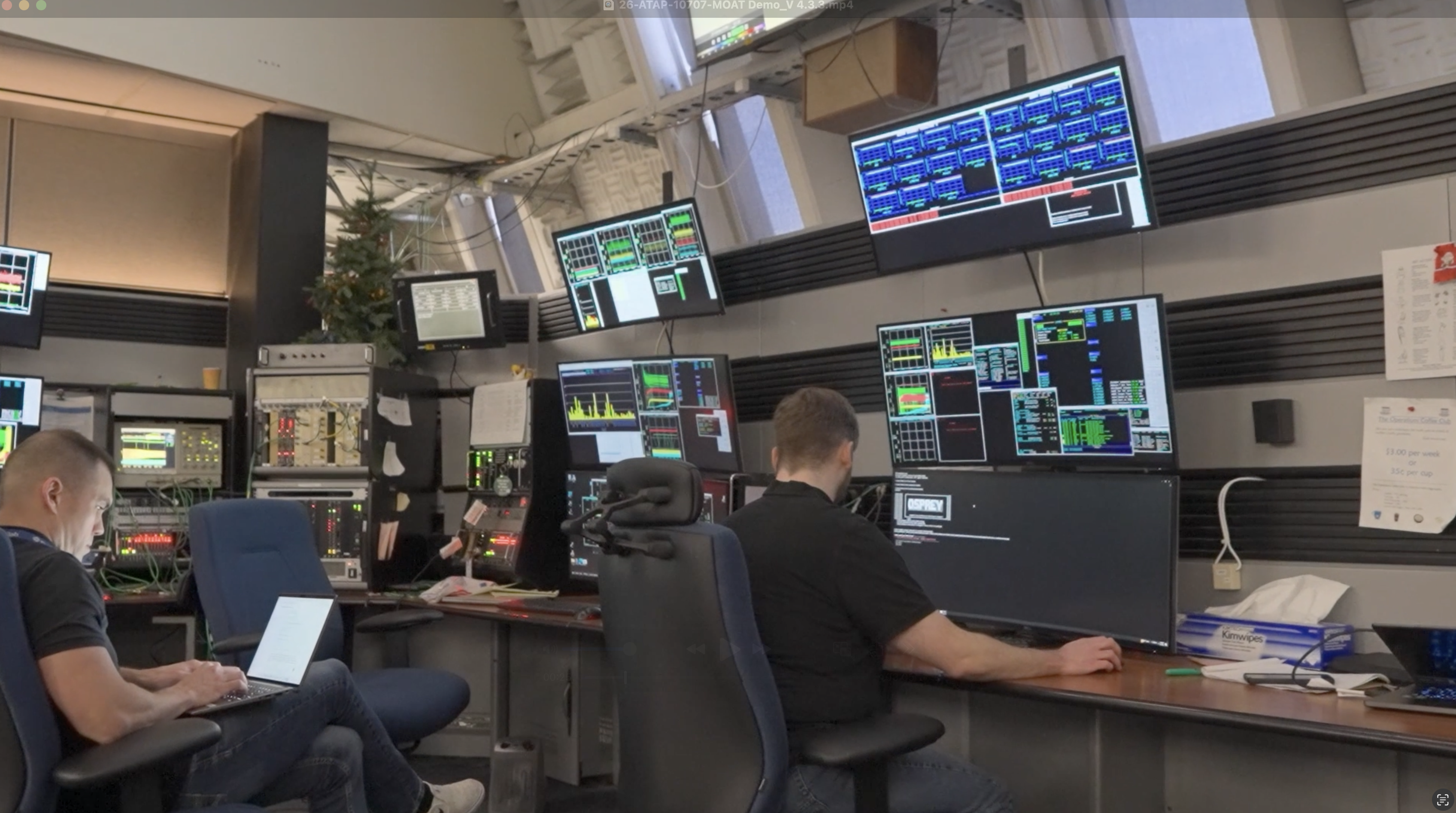 Accelerator operations room with multiple monitoring displays